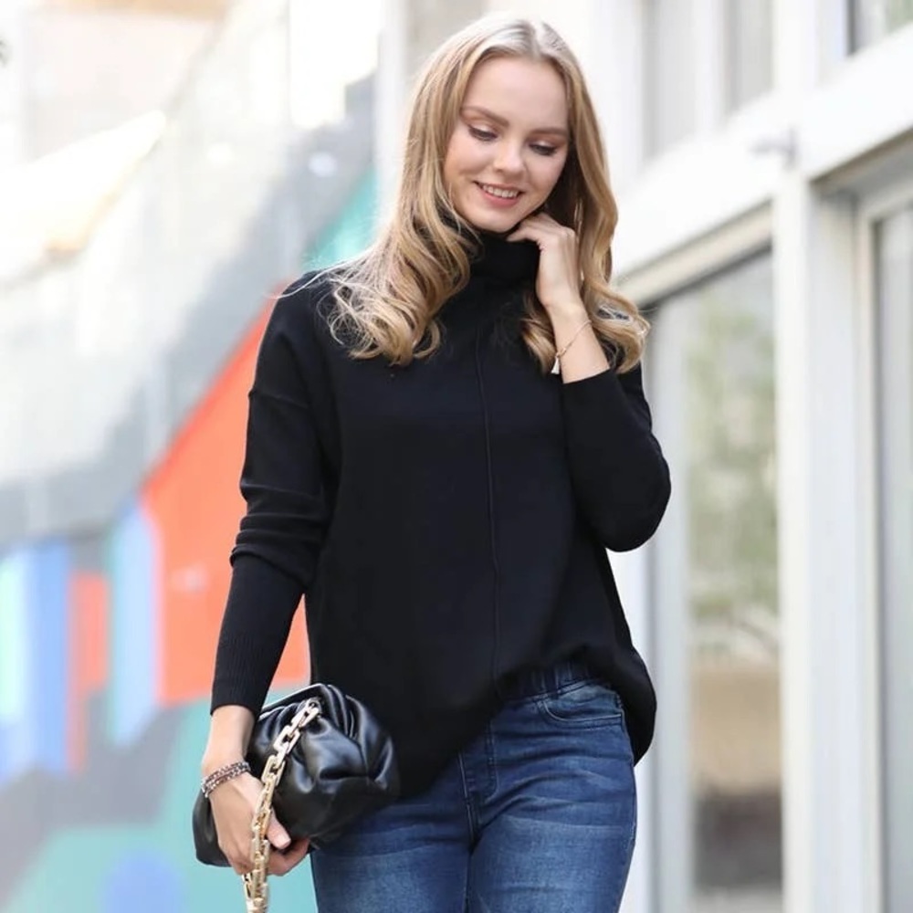 Black Hi-Low Turtleneck Sweater